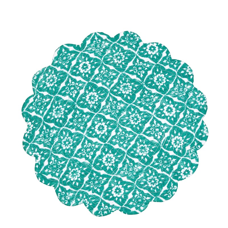Madison Aqua Cotton Quilted Round Reversible Placemat Set of 6 - Set of 6