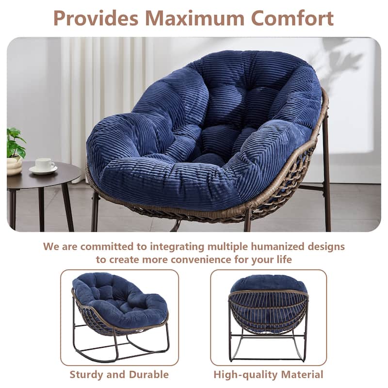 Outdoor Rattan Rocker Recliner Chair With Polyester Padded Cushion