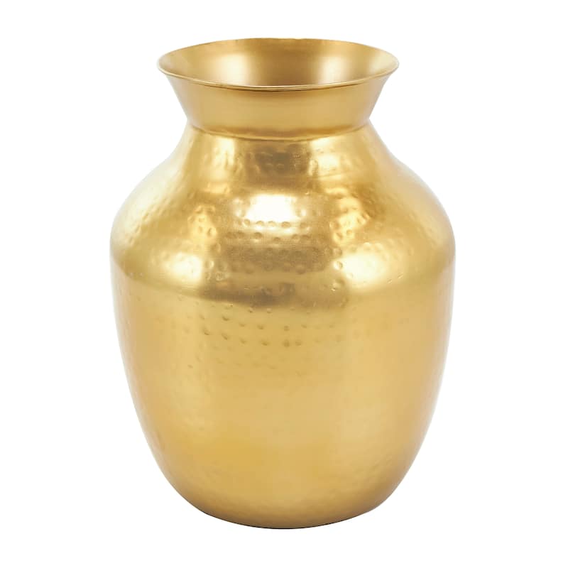 Gold Metal Hammered Spotted Decorative Vase