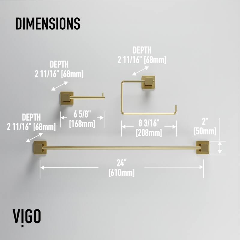 VIGO Meridian 3-Piece Bathroom Hardware Accessory Set with 24 in. Towel Bar, Toilet Paper Holder, Hand Towel Holder