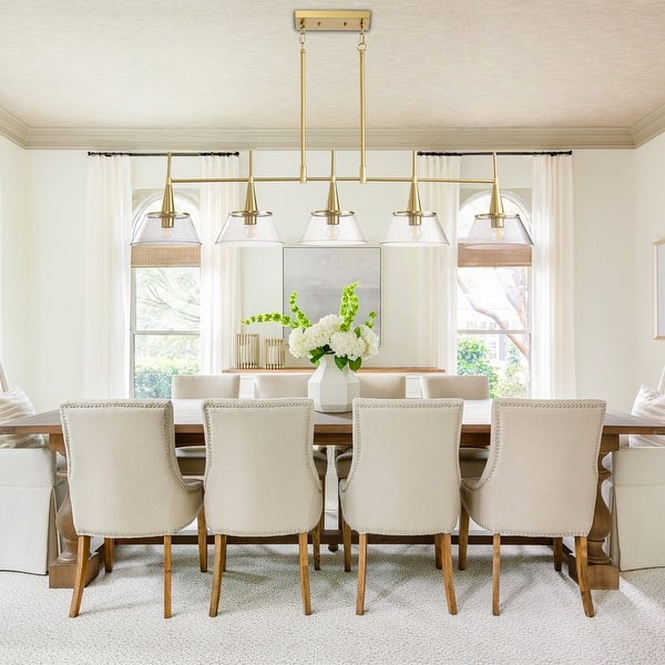 3-Light Dimmable Linear Chandelier With Remote – Gold Finish, Glass Shades, Adjustable Height – Perfect For Kitchen Islands & Dining Tables