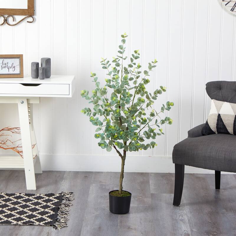 Eucalyptus Artificial Tree 4ft, Realistic Green Indoor Plant, Decorative Home Accent, Low Maintenance Décor - 41-50 Inches