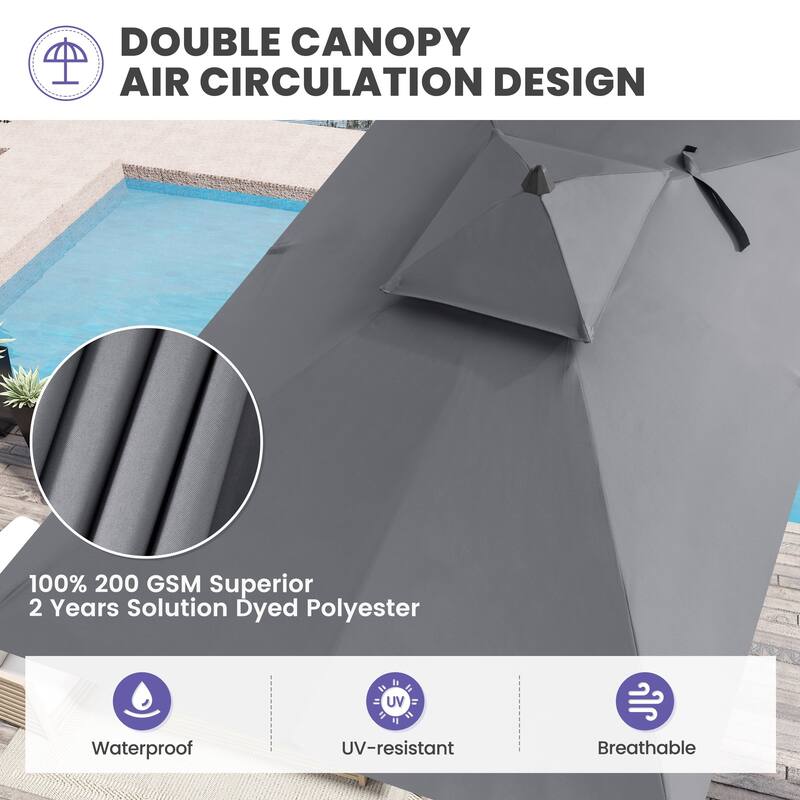 10 x 6.5 FT Outdoor Double Top Patio Market Umbrella with Base