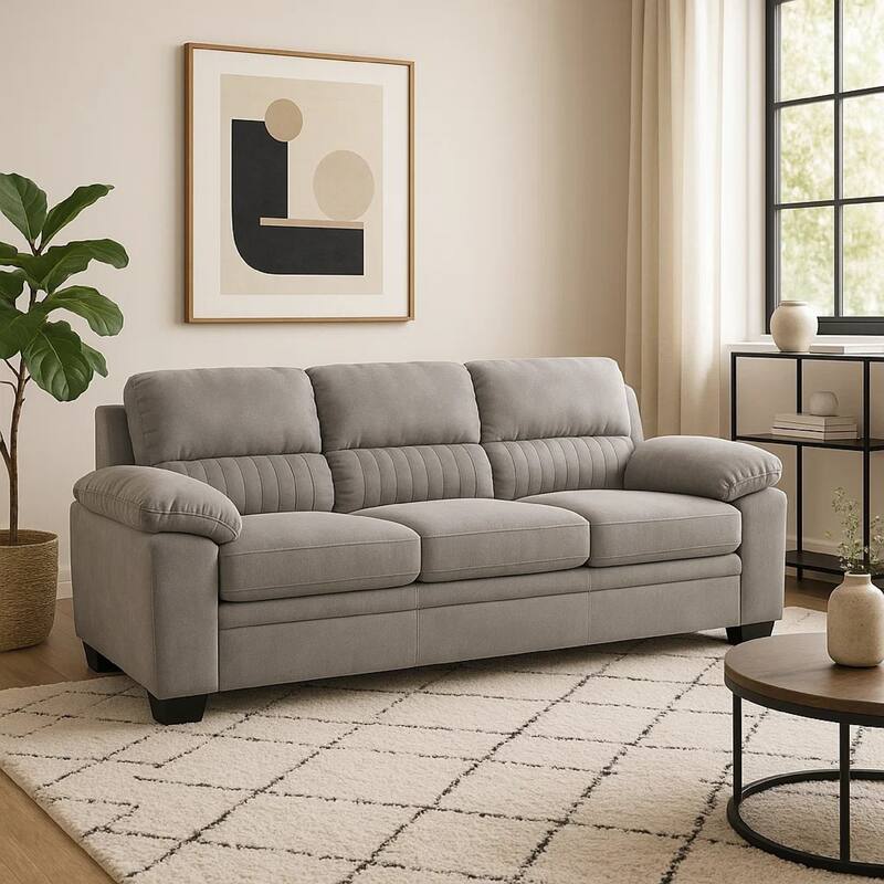 80 Inch Sofa,Soft Foam Cushioned,Solid Wood Frame - Gray