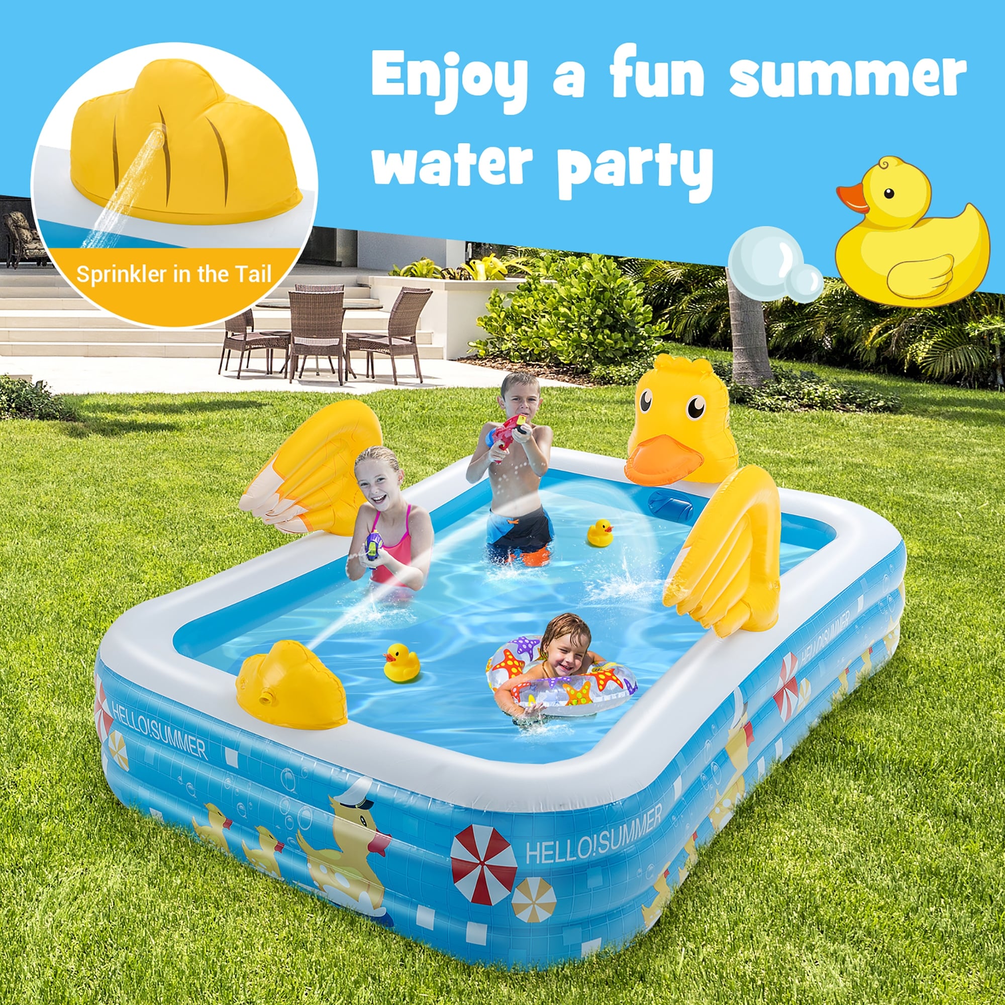 Costway Inflatable Swimming Pool Duck Themed Kiddie Pool w