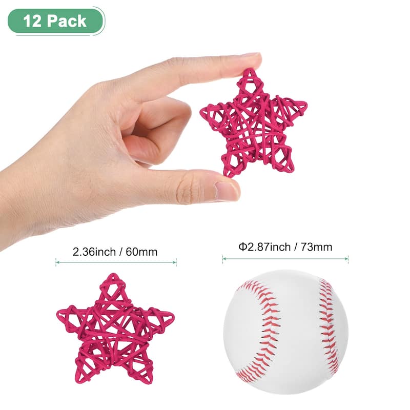 12-Pack Pentagram Wicker Rattan Balls 2.6 Inch for DIY - Rose Red
