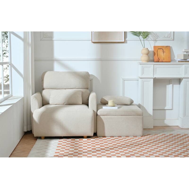 Oversized Single Sofa Chair Upholstered Velvet Fabric Chair Lounges wStorage Ottoman, Wide Accent Armchair Chair for Living Room