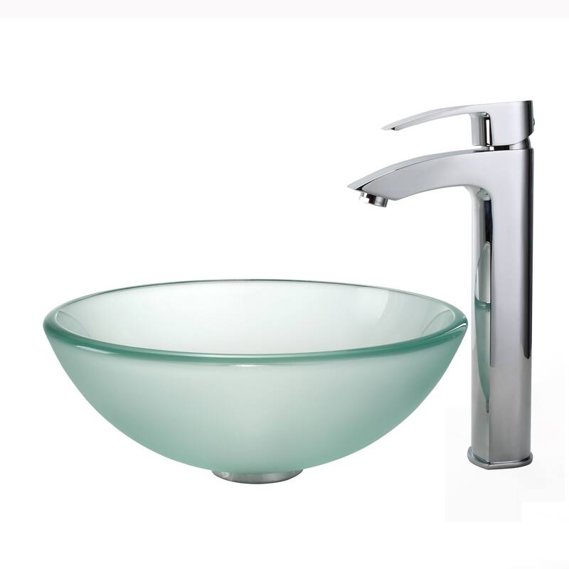 Kraus 14" Frosted Glass Vessel Bathroom Sink - Includes Pop-Up Drain