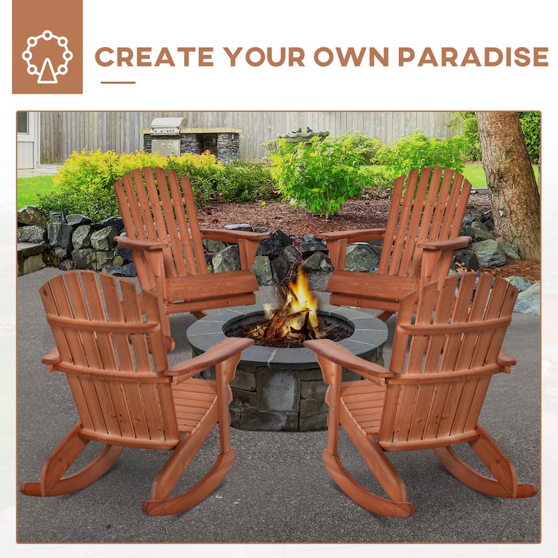 Fir Wood Outdoor Rocking Chair Ergonomic Comfortable Porch Balcony Backyard Chair - 30.25" L x 37" W x 38.25" H