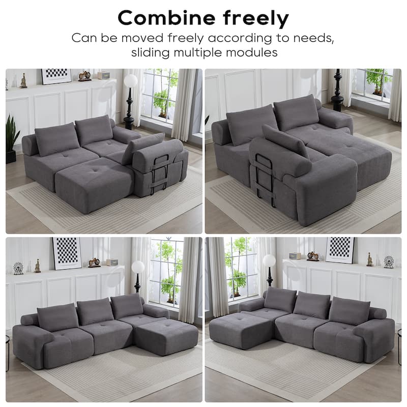 Corduroy Modular Sleeper Sofa Bed with Ottoman, L-shaped Sectional Couches for Living Room with Memory Foam and Steel Frame