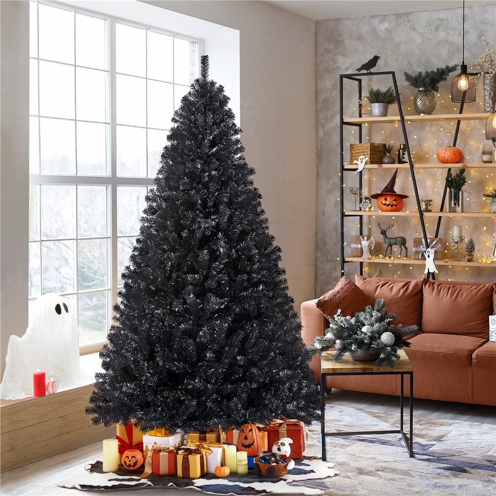 Yaheetech Prelit Halloween Black Spruce Hinged Christmas Pine Tree