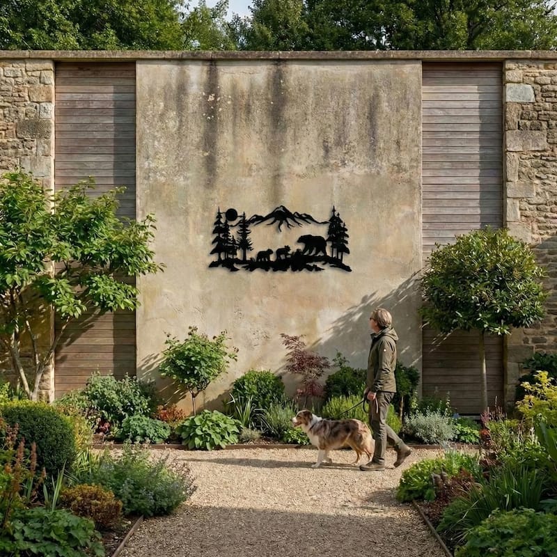 Bear Metal Wall Decor for Home and Outside - Wall-Mounted Geometric Wall Art Decor