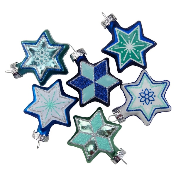 Set of 6 Blue and White Star of David Hanukkah Holiday Ornaments - 2.25"