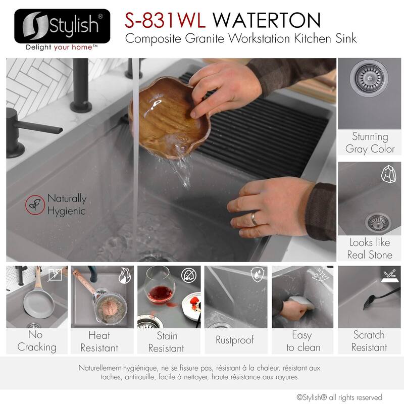 Composite Granite Dual-Mount 30" Double-Bowl kitchen Sink - 30" x 18" x 9.50"