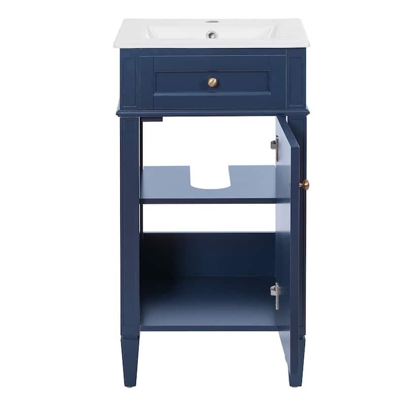 18" Freestanding Single Bathroom Vanity with Ceramic Sink, French Style Cabinet with Soft Close Door