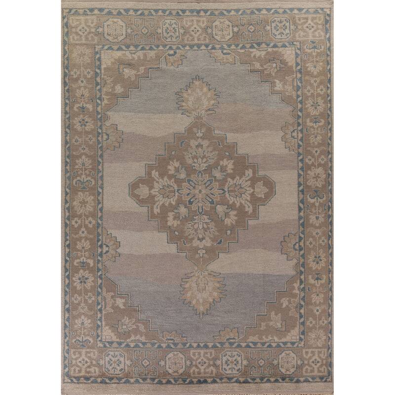 Geometric Oushak Style Area Rug Hand-knotted Wool Carpet - 8'10"x 12'0"