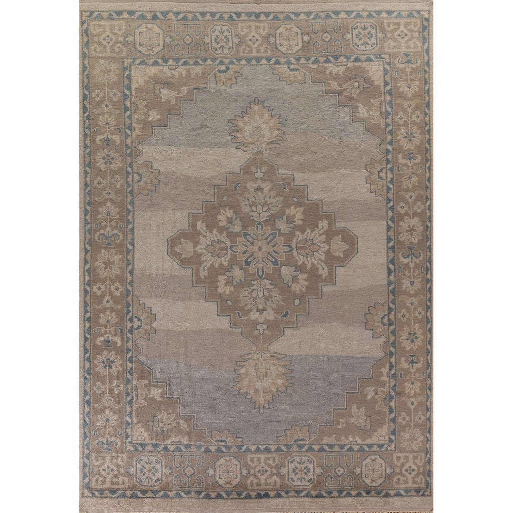 Geometric Oushak Style Area Rug Hand-knotted Wool Carpet - 8'10"x 12'0"