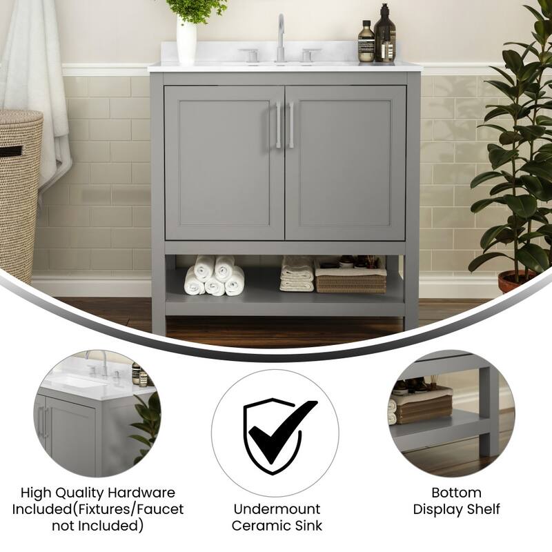 Bathroom Vanity with Undermount Sink and Open Storage Shelf
