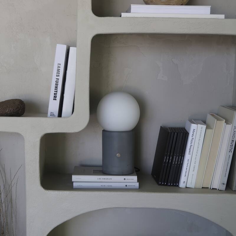 Brightech Kai 11 in. Cement Gray Mid-Century Modern Integrated LED Bedside Table Lamp with Built-In 3-Way Dimmer