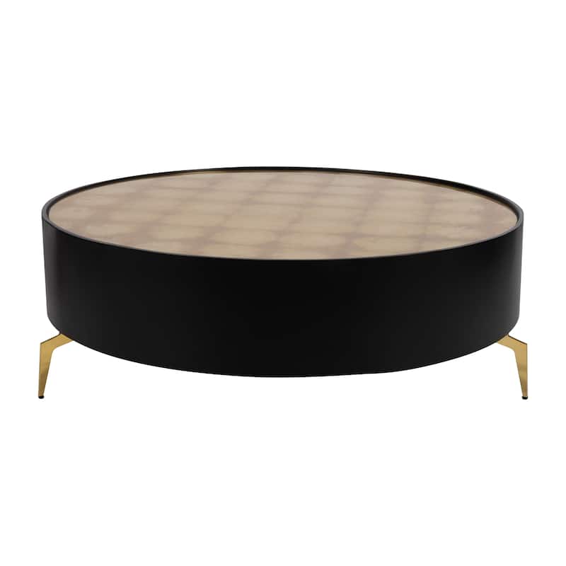 Sagebrook Home Modern Neutral Wood Gold Leaf Round Top Coffee and Accent Table