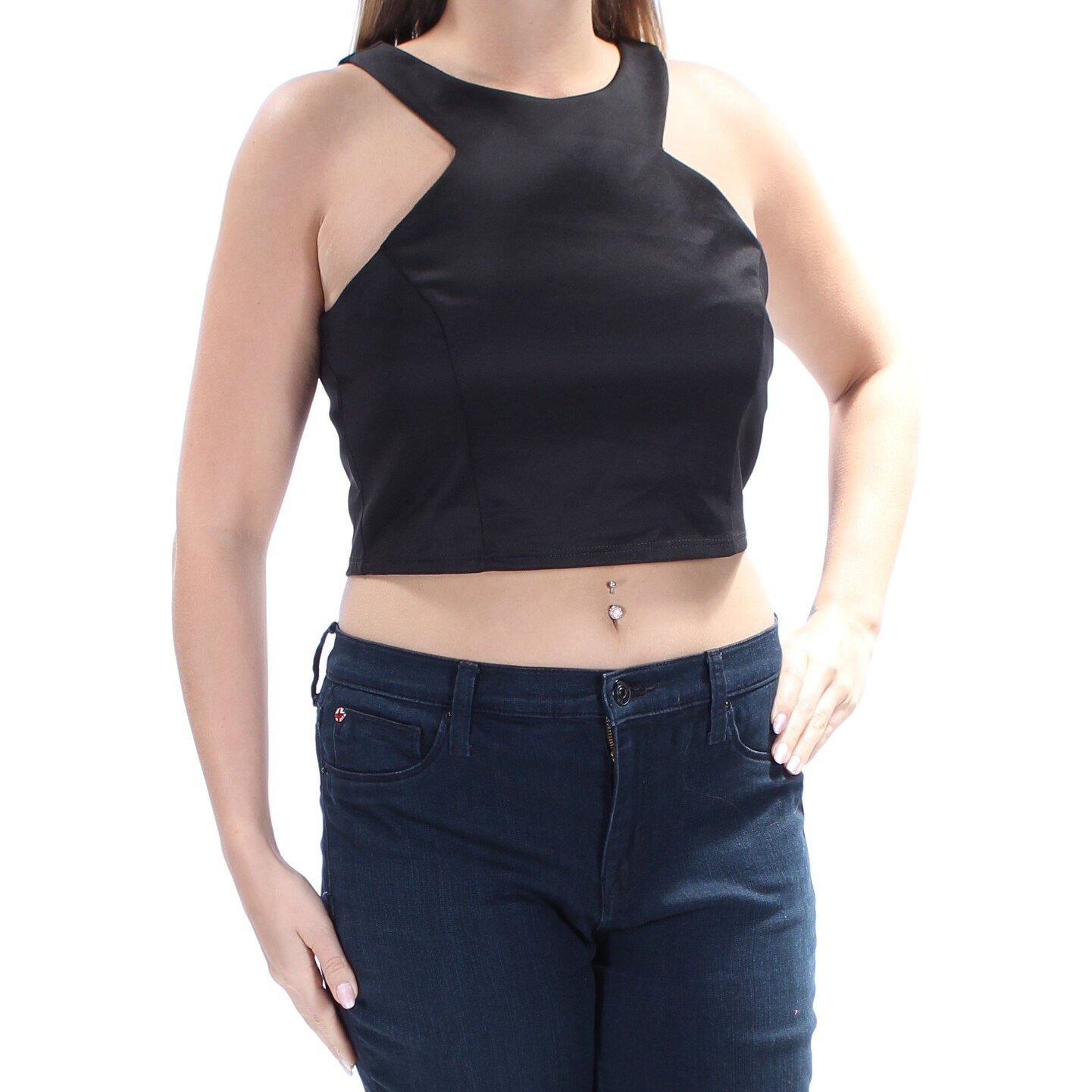black sleeveless halter top