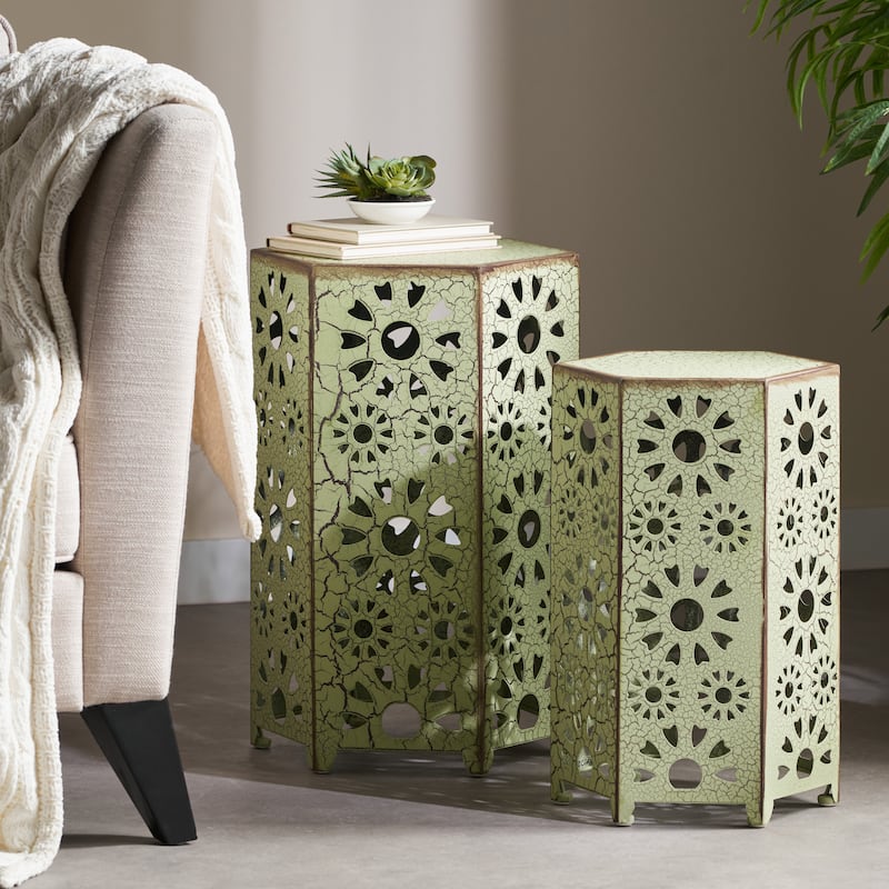 Eliana Outdoor 12-inch and 14-inch Nested Side Table Set by Christopher Knight Home - Green