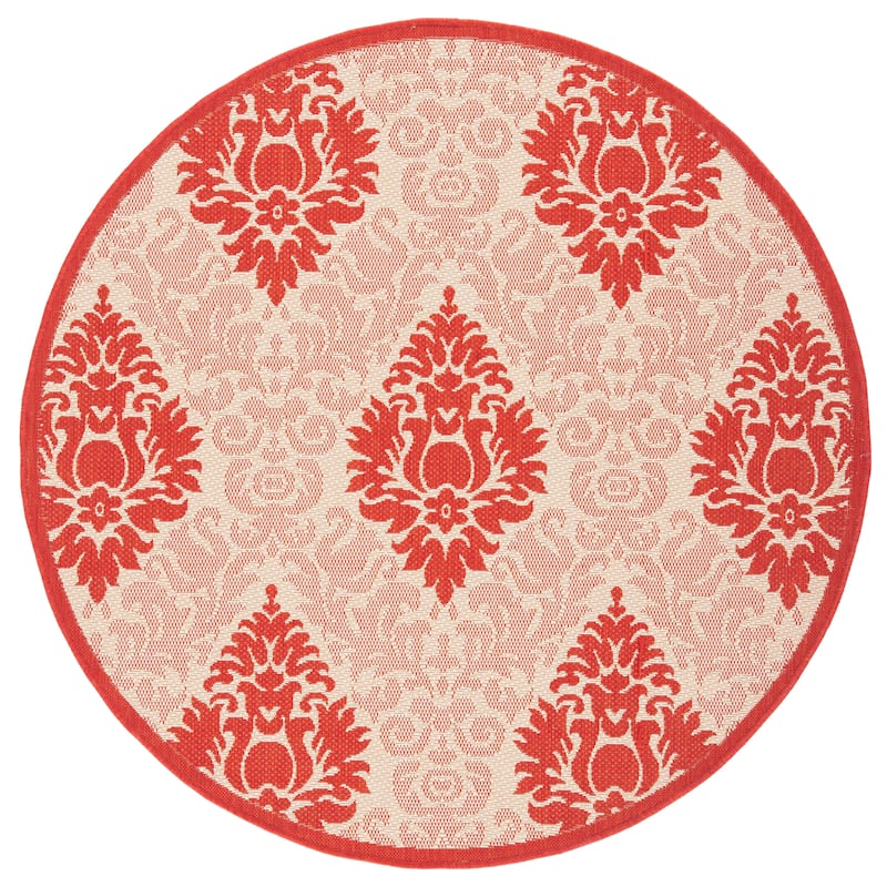 SAFAVIEH Courtyard Willene Boho Indoor/ Outdoor Waterproof Patio Backyard Rug - 5'3" Round - Natural/Red