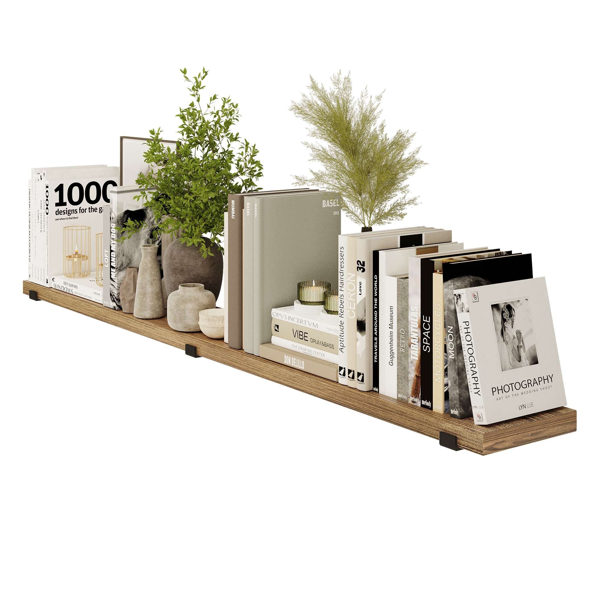 Wallniture Forte 72"x9" Rustic Floating Shelf, Wall Bookshelf, Wood Storage Shelf
