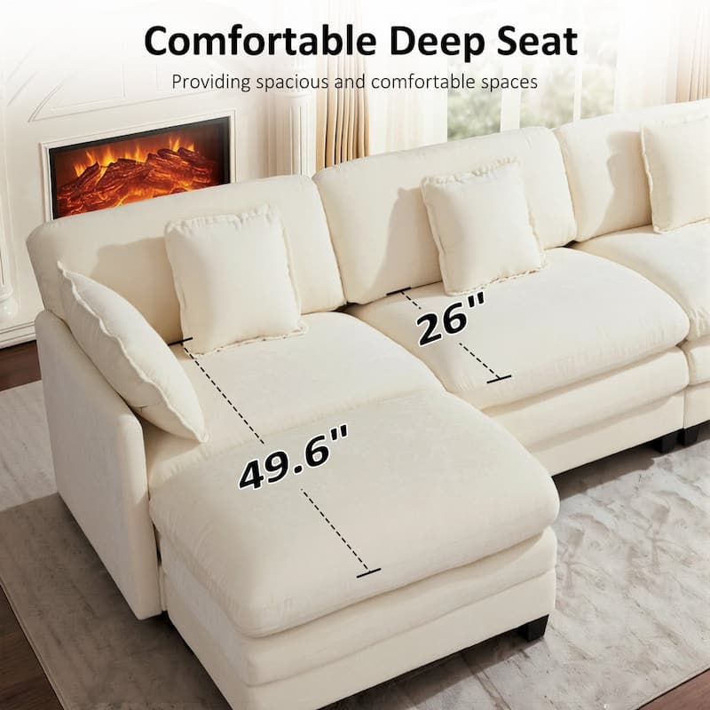 MCombo 111.8'' Modular Sectional Sofa Couch with Reversible Ottoman for Living Room, L Shaped Sofa, FSC Certified