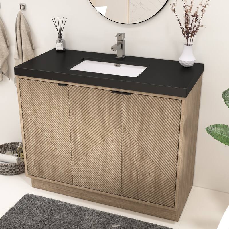 Milano 42" Freestanding (L) Bathroom Vanity with Black Acrylic Sink