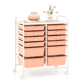 Gymax 12-Drawer Rolling Storage Cart w/ 2 Sizes Plastic Drawers Skin