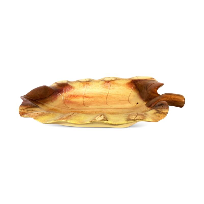 18" Wooden Handmade Decorative Fruit Salad Bowl Kitchen Centerpiece Dining Tray Hand Carved Wood Leaf Shaped Serving Bowl