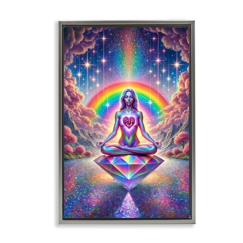 Stupell Spiritual Enlightenment Meditation Framed Floater Canvas Wall Art Design By Spirit of the Rainbow - 21 x 31 - Grey