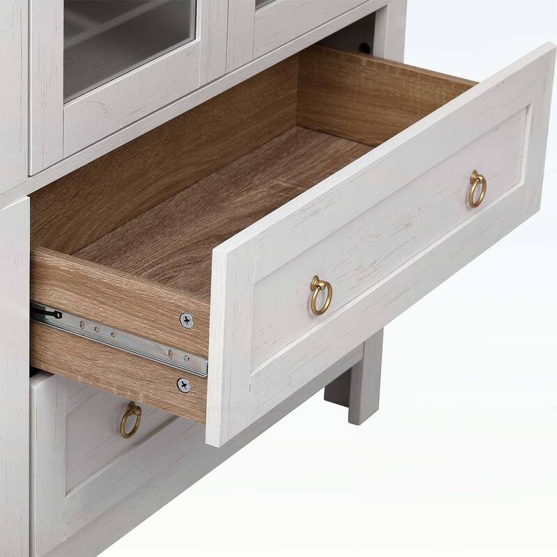 71 Inch Tall Cabinet with 2 Large Drawers,Adjustable Shelves,and Glass Doors for Modern Farmhouse Storage