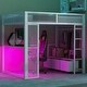 preview thumbnail 3 of 3, Metal Space-saving Gaming Loft Bed with LED, Desk, Open Wardrobe and 3 Linen Storage Drawers, Full Size, Black