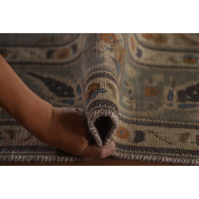 Hand Knotted Oriental 100% Wool Carpet Traditional Medallion Greys & Charcoal Tabriz Area Rug - 9' 7'' X 6' 8''