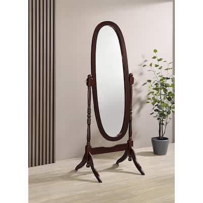 Cherry Finish Cheval Floor Mirror - N/A