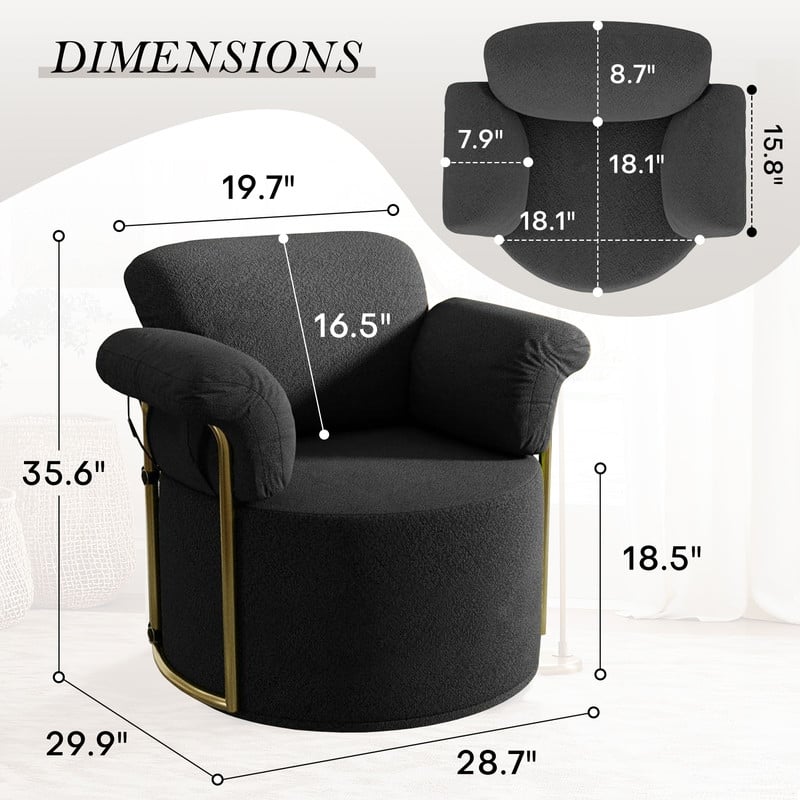 Modern Swivel Boucle Accent Chair Lounge Chair with Gold Metal Base