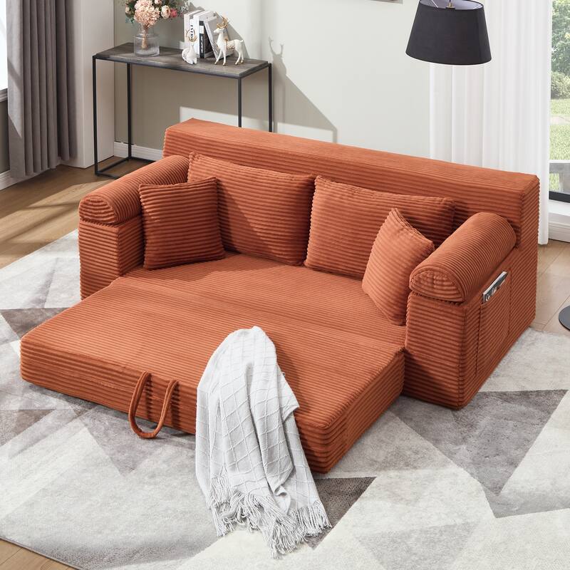 78" W Convertible Sleeper Sofa Bed Corduroy Loveseat with Pillows