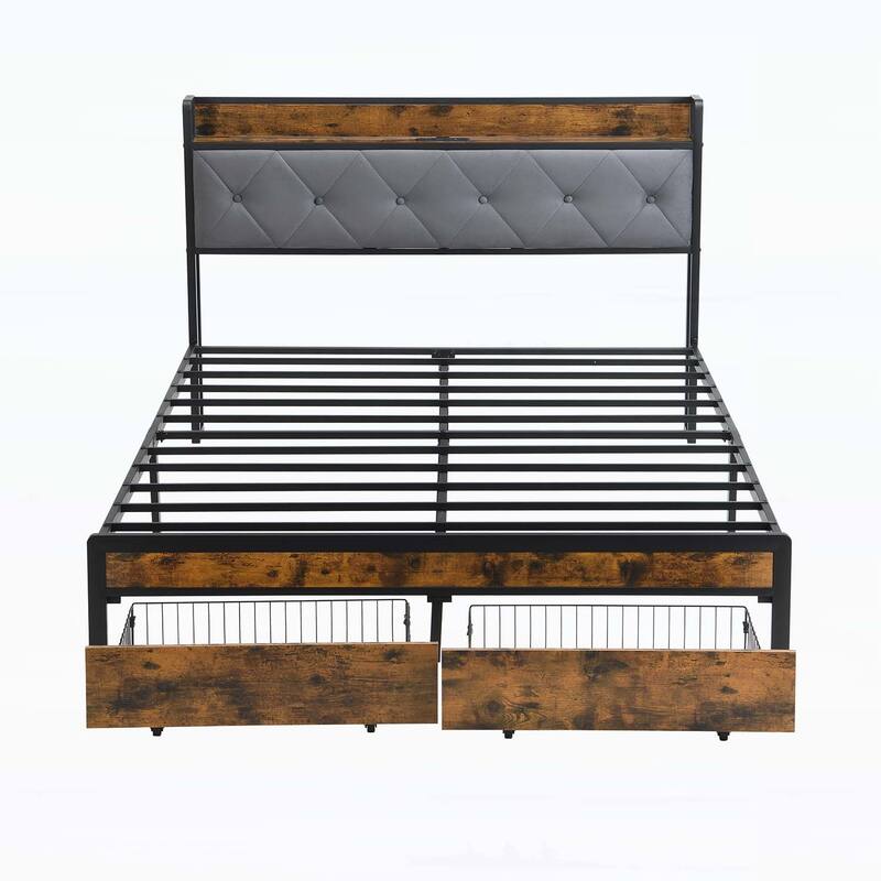Versatile Storage Bed with LED Lights and Headboard for Comfortable Sleep