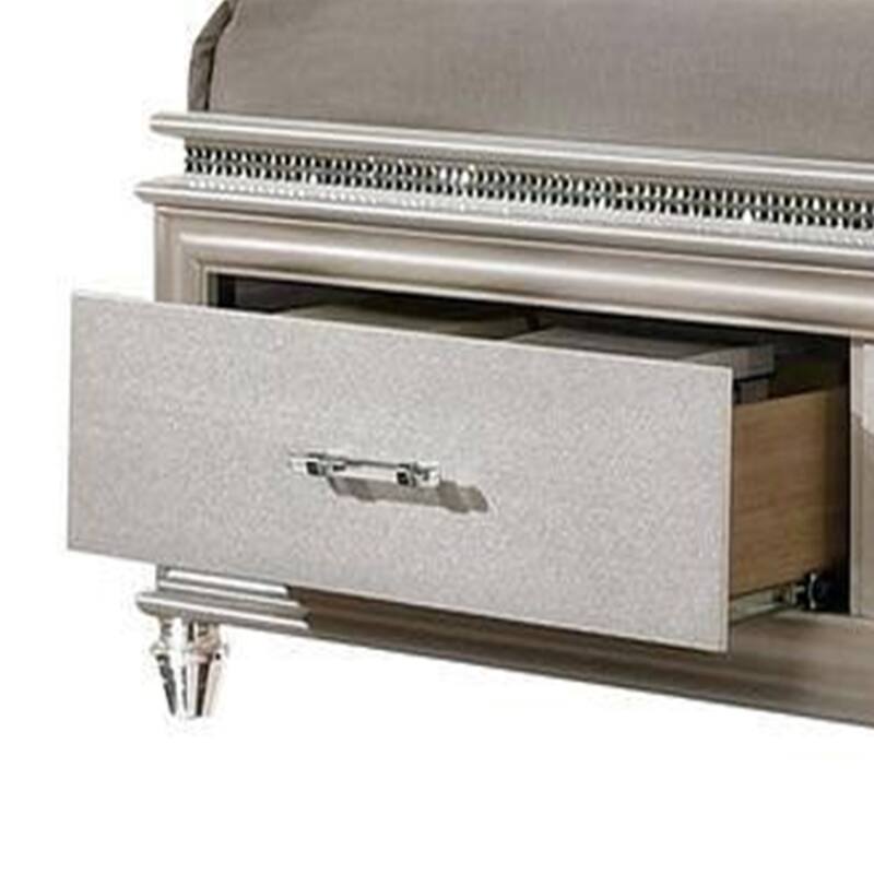 Sam Queen Bed with LED Lights, Storage, White Tufted Faux Leather