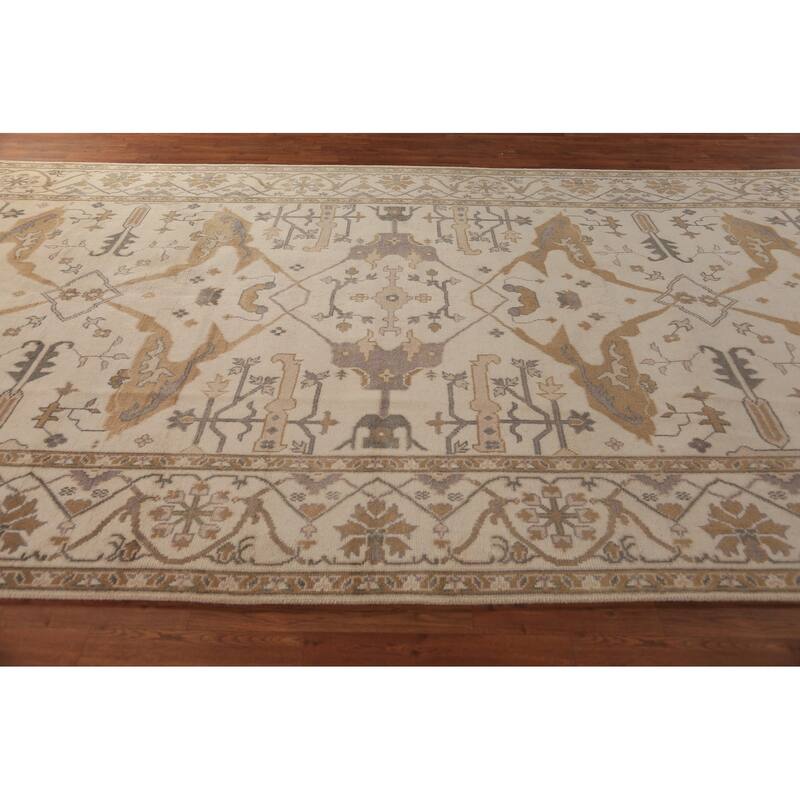 Earth Tone Oushak Indian Large Rug Hand-Knotted Wool Carpet - 7'11"x 15'8"