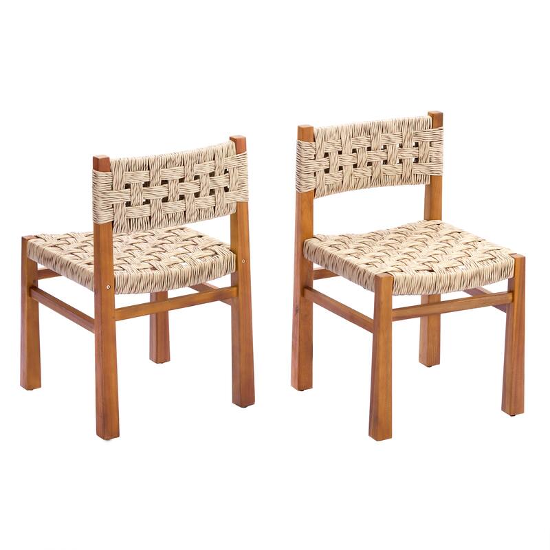 Christopher Knight Home - 5-Piece Dining Set with Acacia Wood Frame & Light Grey Wicker Weave Chairs and Square Table