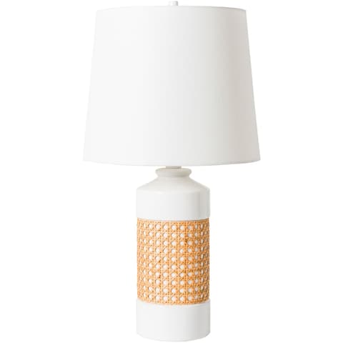 Thomasina Ceramic and Wicker Cylindrical Table Lamp - 24"H x 12"W x 12"D
