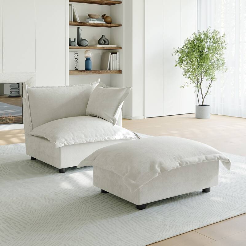 Casual 40"W Oversized Soft Comfy Cloud Chenille Chaise Lounge with Ottoman