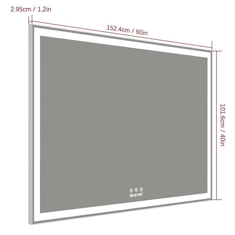 60 in. W x 40 in. H Large Rectangular Framed Anti-Fog Wall Mounted LED Bathroom Vanity Mirror