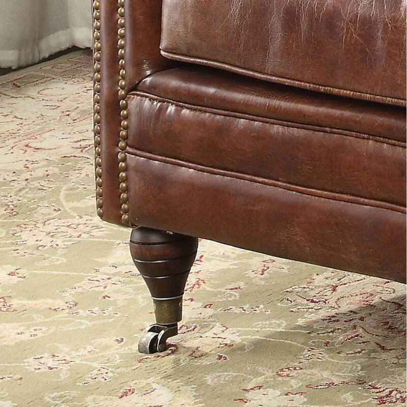 Crispin Vintage Dark Brown Button-Tufted Accent Chair