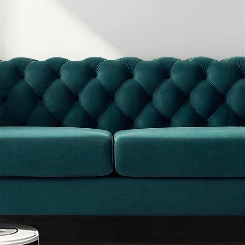Modern Elegant Velvet Sofa With Buttons Upholstery And Metal Legs
