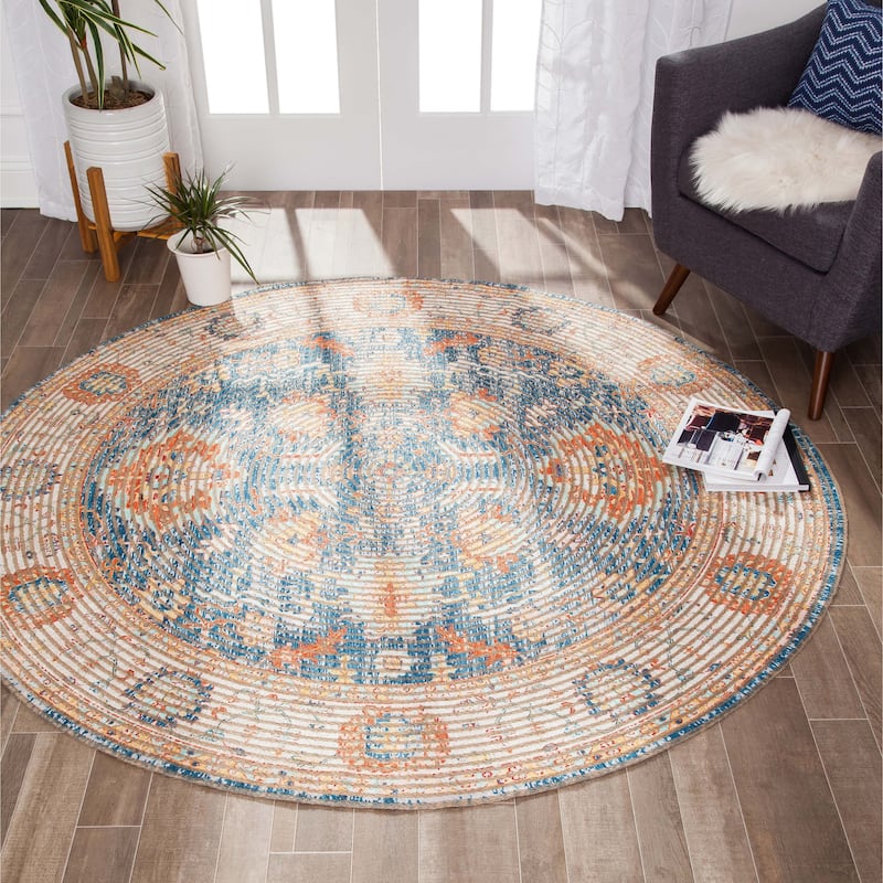 Jani Lucy Blue Floral Jute/Chenille Area Rug