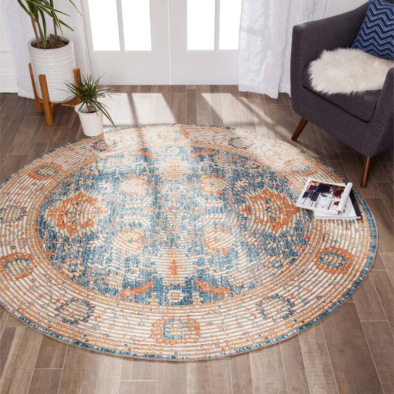 Jani Lucy Blue Floral Jute/Chenille Area Rug